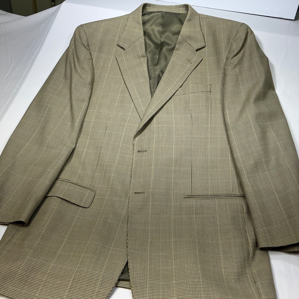 Zino Mens 44L Houndstooth Wool Blazer Sport Coat Jacket Beige Classic Fit - Picture 6 of 8